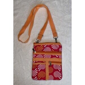 In Stitches Travel Crossbody Bag Multi-Pocket Passport Purse Retro Red Orange